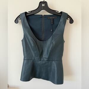 BCBG Cadiana Peplum Top Sz XXS NWOT Vegan Leather Teal